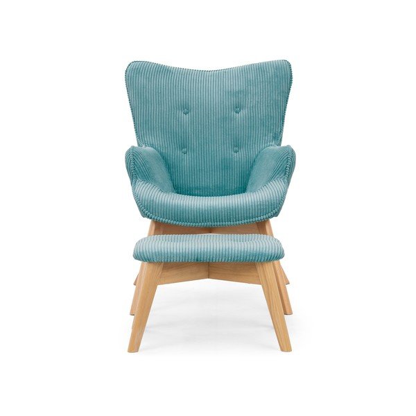 Tyrkysové manšestrové křeslo s podnožkou Niko – Ropez-image-3