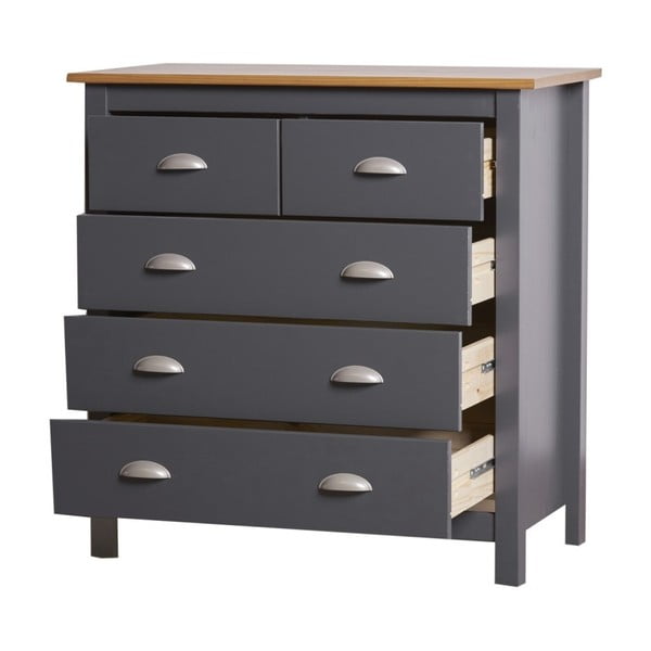 Antracitově šedá komoda z masivního borovicového dřeva s 5 zásuvkami Marckeric Jade-image-1