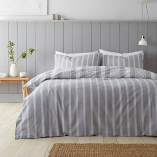 Šedé flanelové povlečení na dvoulůžko 200x200 cm Ticking Stripe – Bianca