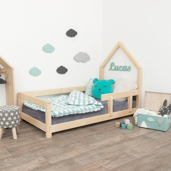 Přírodní dětská postel domeček s pravou bočnicí Benlemi Poppi, 80 x 180 cm