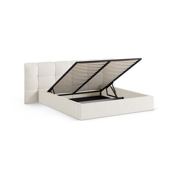 Slonovinová čalouněná dvoulůžková postel s úložným prostorem s roštem 200x200 cm Eric – Micadoni -image-2