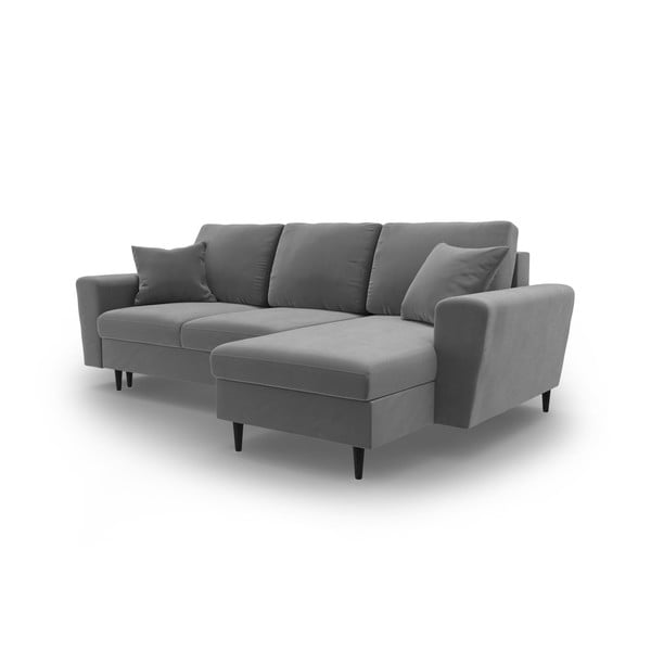 Světle šedá sametová rozkládací/s úložným prostorem rohová pohovka Kyoto – Cosmopolitan Design-image-4