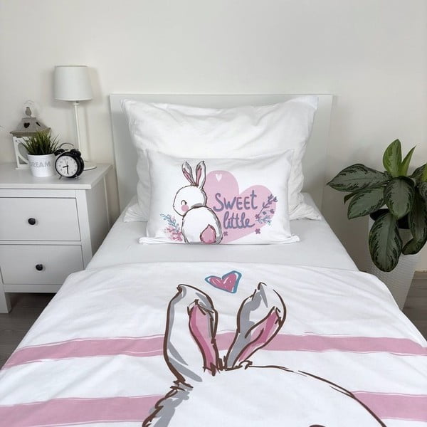 Bílo-růžové bavlněné dětské povlečení do postýlky 100x135 cm Bunny "Sweet" – Jerry Fabrics-image-3