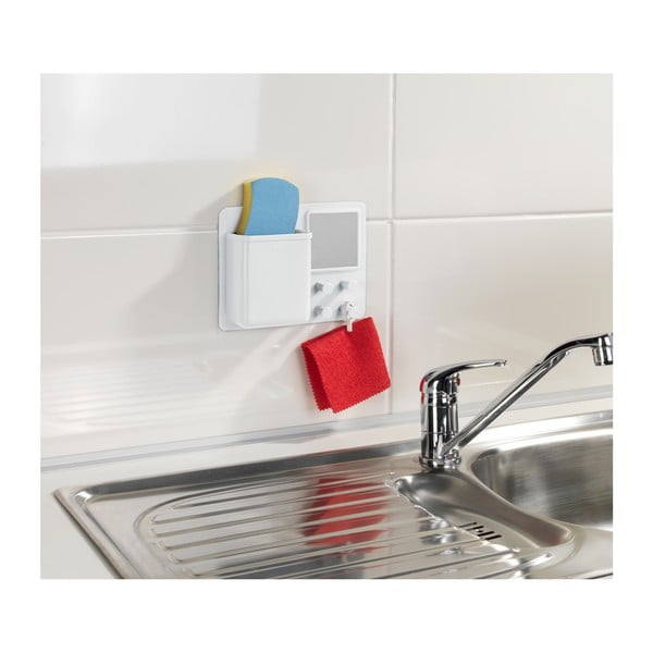 Bílý silikonový nástěnný organizér s háčky a zrcátkem Wenko Ampio-image-1