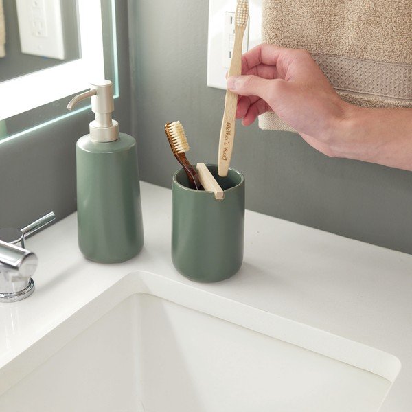 Zelený keramický dávkovač mýdla iDesign Eco Vanity-image-1