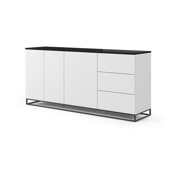 Bílá komoda s deskou z černého mramoru s 3 šuplíky a 3 dvířkami a černýma nohama TemaHome Join-image-4