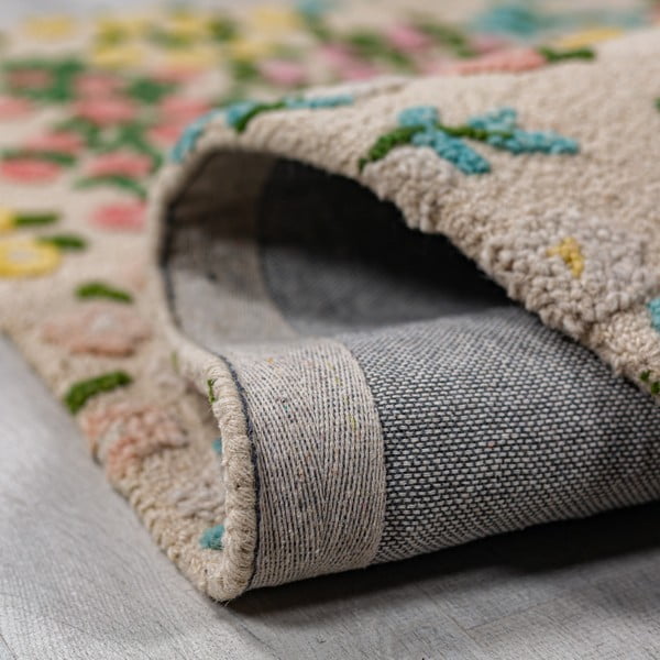 Krémový ručně tkaný vlněný koberec 160x230 cm Emilia Floral – Flair Rugs-image-3