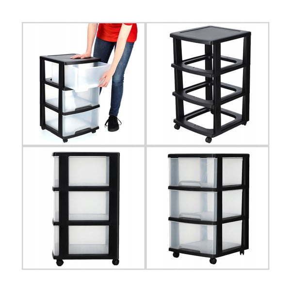 Černo-průhledný plastový pojízdný regál 37x61 cm – Curver-image-4