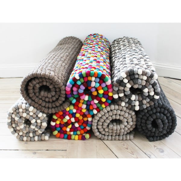 Šedo-bílý kuličkový vlněný koberec Wooldot Ball Rugs, 100 x 150 cm-image-2