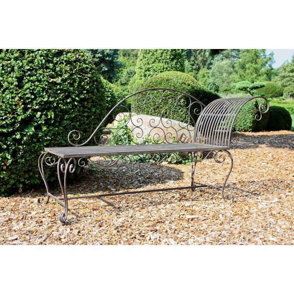 Černo-tmavě hnědá kovová zahradní lavice Lamington – Garden Pleasure-image-2