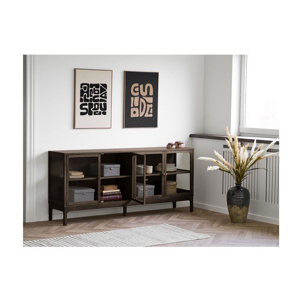 Tmavě hnědá vitrína v dekoru dubu 180x80x40 cm Zamora – House Nordic-image-1