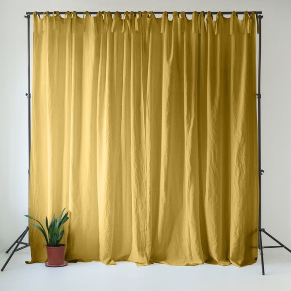 Žlutý lněný závěs 140x330 cm Lemon Curry – Linen Tales