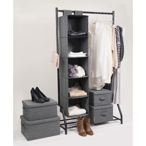 Šedý látkový úložný box s víkem 35x26x19 cm Soft Storage – Bigso-image-2