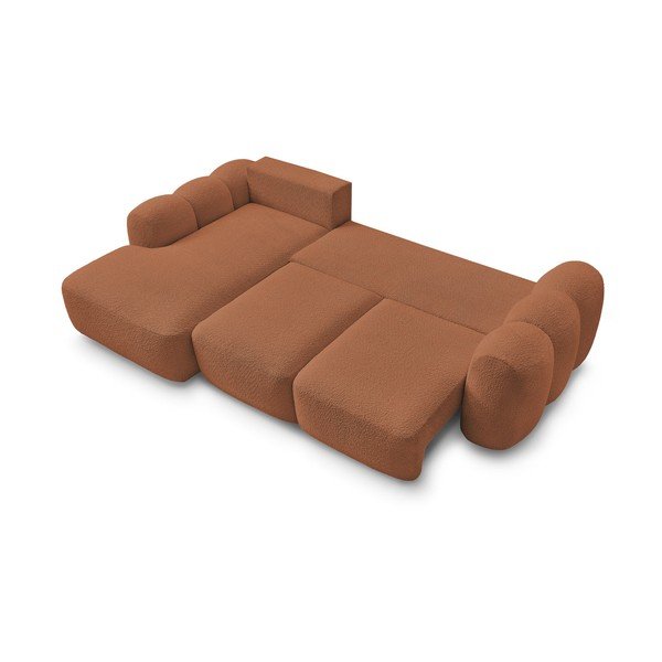 Oranžová rozkládací/s úložným prostorem rohová pohovka z textilie bouclé (levý roh/s lenoškou) Montaigne – Bobochic Paris-image-3