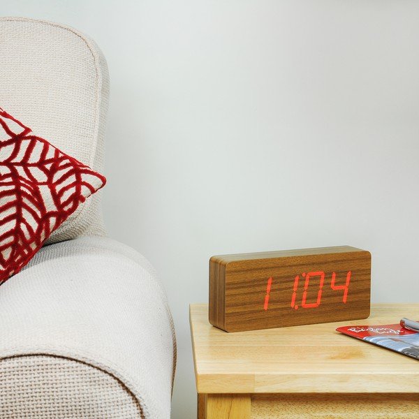 Tmavě hnědý budík s červeným LED displejem Gingko Slab Click Clock-image-4