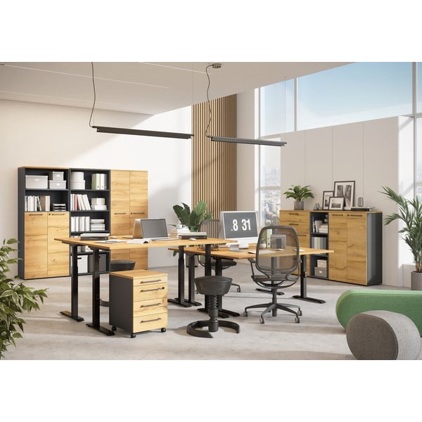 Polohovací pracovní stůl s elektricky nastavitelnou výškou s deskou v dubovém dekoru 80x160 cm Agenda – Germania-image-4