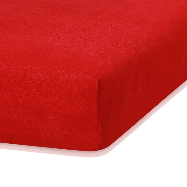 Červené elastické prostěradlo s vysokým podílem bavlny AmeliaHome Ruby, 100/120 x 200 cm