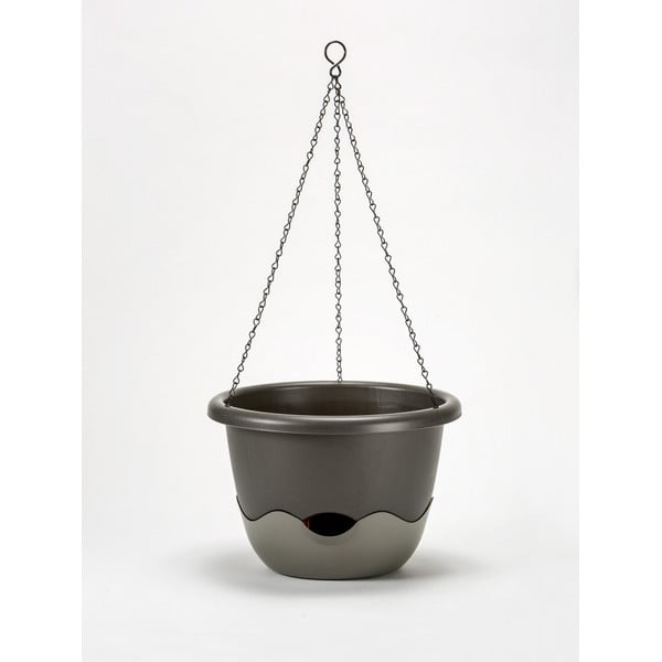 Šedý samozavlažovací květináč vhodný k zavěšení Plastia Mareta, délka 30 cm-image-1