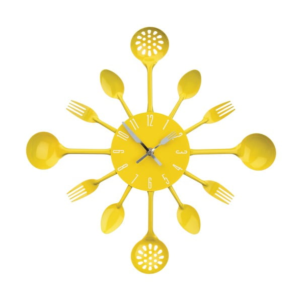 Nástěnné hodiny Yellow Cutlery, 43 cm