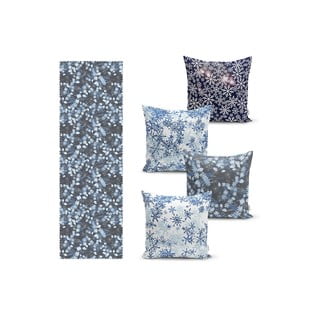Set 4 povlaků na polštář a běhounu na stůl s příměsí bavlny Minimalist Home World