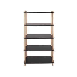 Černý regál s bambusovými nohami Leitmotiv Cabinet Simplicity