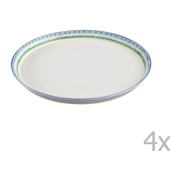 Sada 4 porcelánových talířů na pizzu Oilily 31 cm, zelený okraj