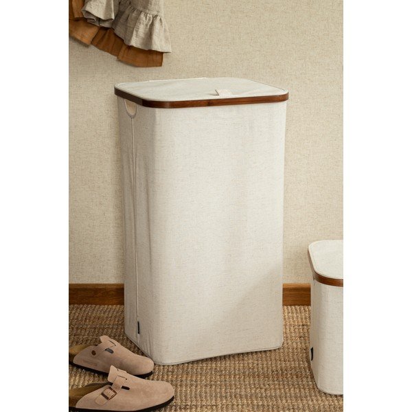 Krémový látkový koš na prádlo Bamboo/Linen – Bigso-image-2