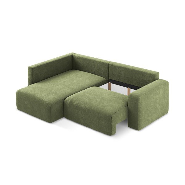 Zelená žinylková rozkládací/s úložným prostorem rohová pohovka (levý roh/do L) Kona – Makamii-image-4