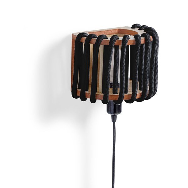 Černá nástěnná lampa s dřevěnou konstrukcí EMKO Macaron, délka 20 cm-image-2