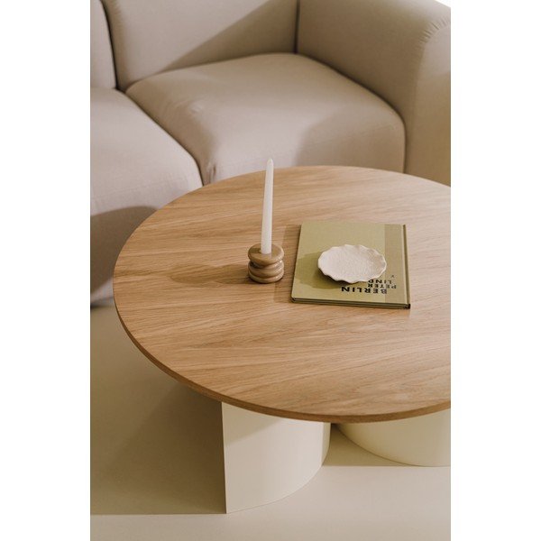 Krémový/v přírodní barvě kulatý konferenční stolek s deskou v dekoru jasanového dřeva ø 95 cm Gavo – noo.ma-image-3