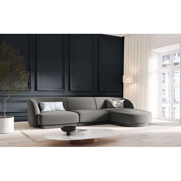 Šedá sametová rohová pohovka (pravý roh) Miley - Micadoni Home-image-1