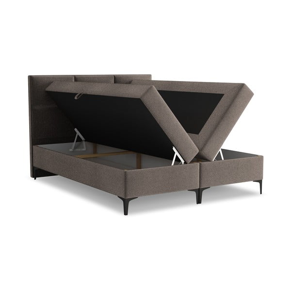 Hnědá boxspring postel s úložným prostorem 140x200 cm Pakalana – Makamii-image-1