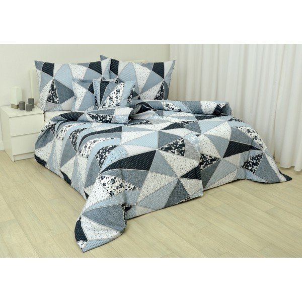 Bílo-modré krepové prodloužené povlečení na dvoulůžko 200x220 cm Triangle 