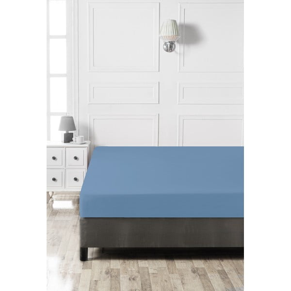 Modré napínací bavlněné prostěradlo 140x200 cm – Mijolnir-image-2