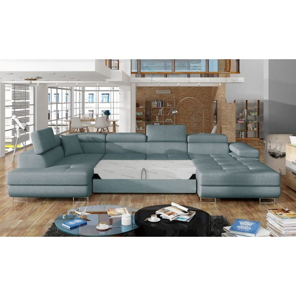 Světle modrá rozkládací/s úložným prostorem rohová pohovka (levý roh/do "U") Rodrigo – ELTAP-image-2