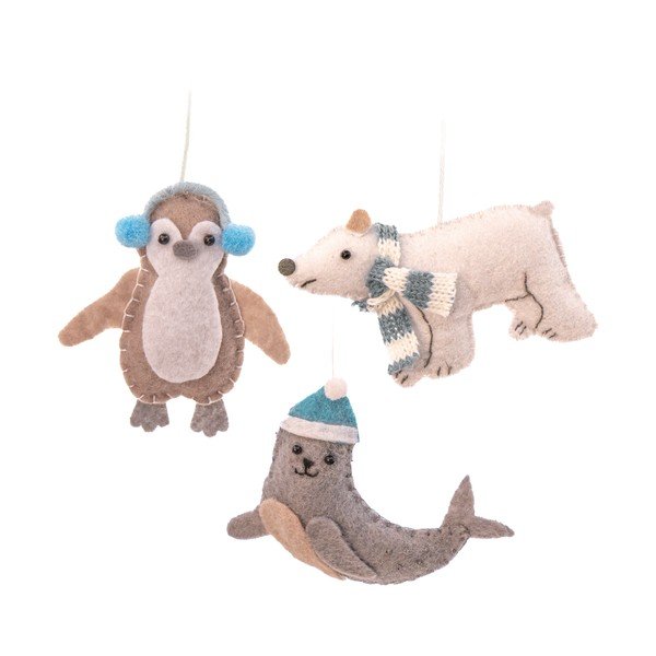 Textilní ručně vyrobené vánoční ozdoby v sadě 3 ks 6 cm Arctic Animals – Sass & Belle
