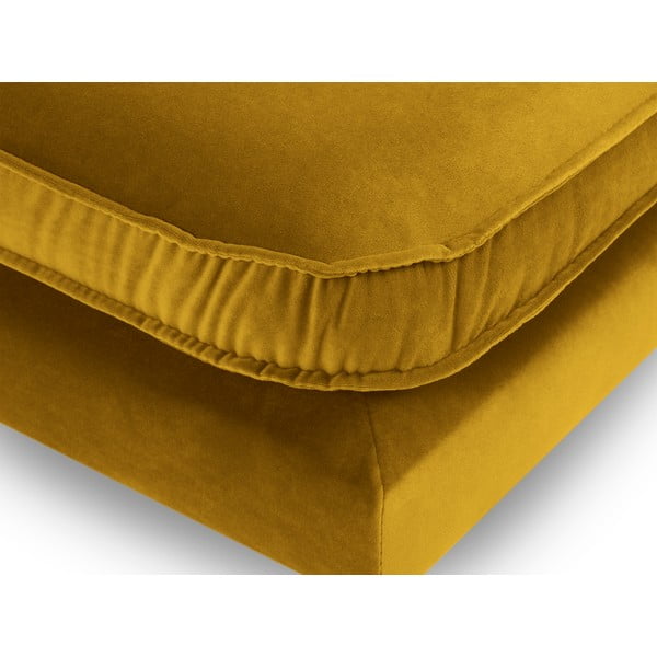 Žlutá sametová podnožka s černými nohami Kooko Home Lento-image-3