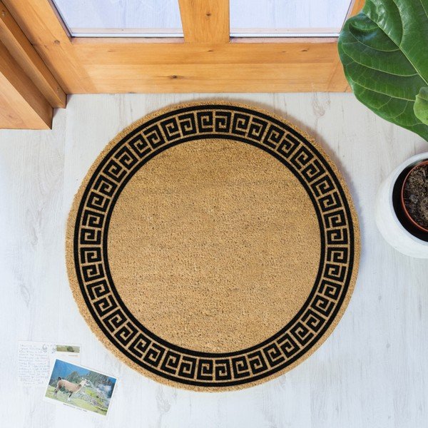 Černá kulatá rohožka z přírodního kokosového vlákna Artsy Doormats Greek Border, ⌀ 70 cm-image-1