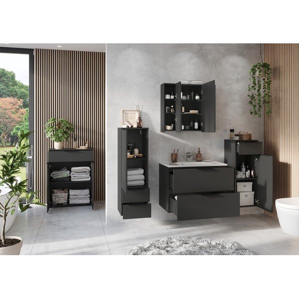 Antracitová vysoká závěsná koupelnová skříňka 71x95 cm Crandon – Germania-image-4