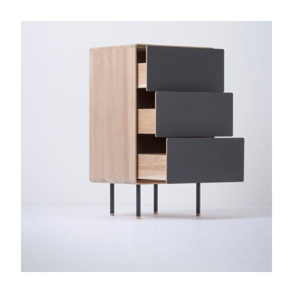 Vysoká komoda z dubového dřeva v černo-přírodní barvě 60x100 cm Fina – Gazzda-image-1