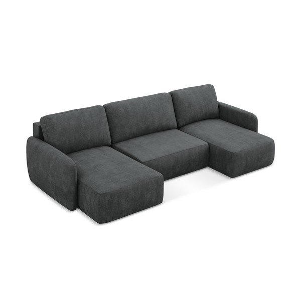 Tmavě šedá žinylková rozkládací/s úložným prostorem rohová pohovka (do "U") Lilo – Makamii-image-2