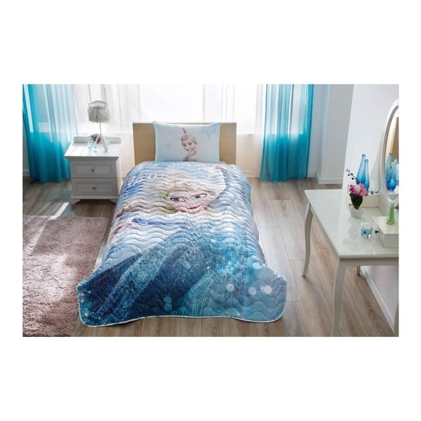 Set přehozu přes postel a povlaku na polštář Disney Frozen Glitter, 160 x 220 cm