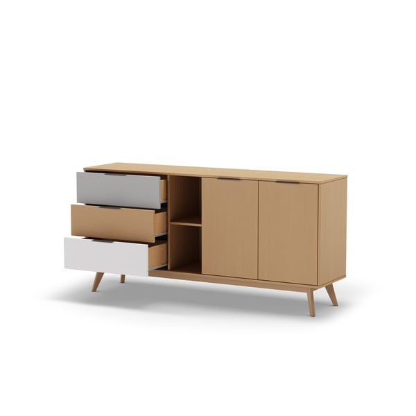 Nízká komoda z borovicového dřeva v přírodní barvě 165x81 cm Elfa – Marckeric-image-3