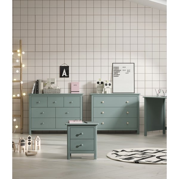 Dětský noční stolek z borovicového dřeva v petrolejové barvě Max – Marckeric-image-1