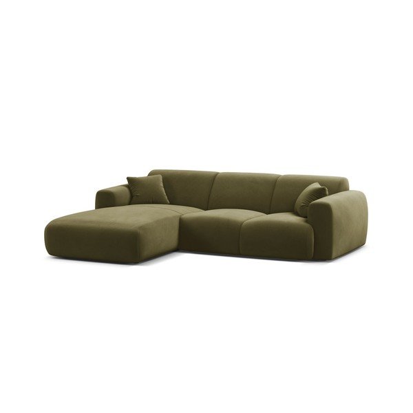 Khaki sametová rohová pohovka (levý roh/s lenoškou) Molino – Micadoni -image-2