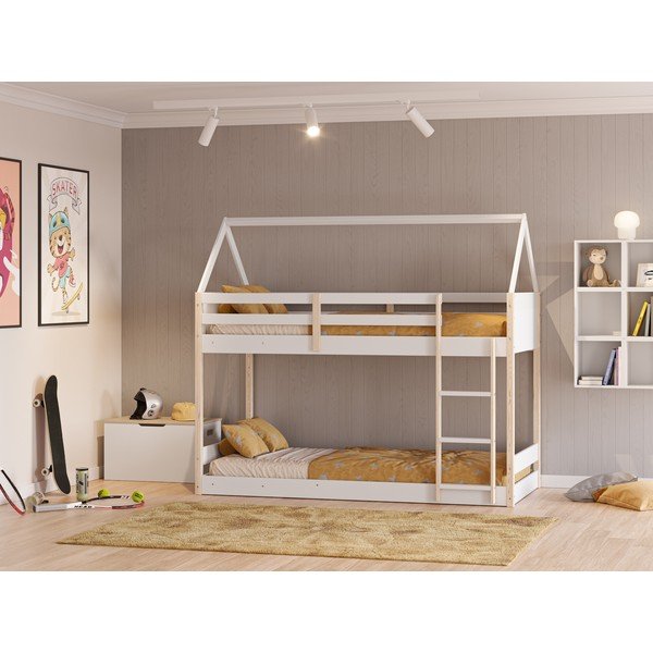 Domečková patrová dětská postel v bílo-přírodní barvě 90x190 cm Valka – Marckeric-image-1