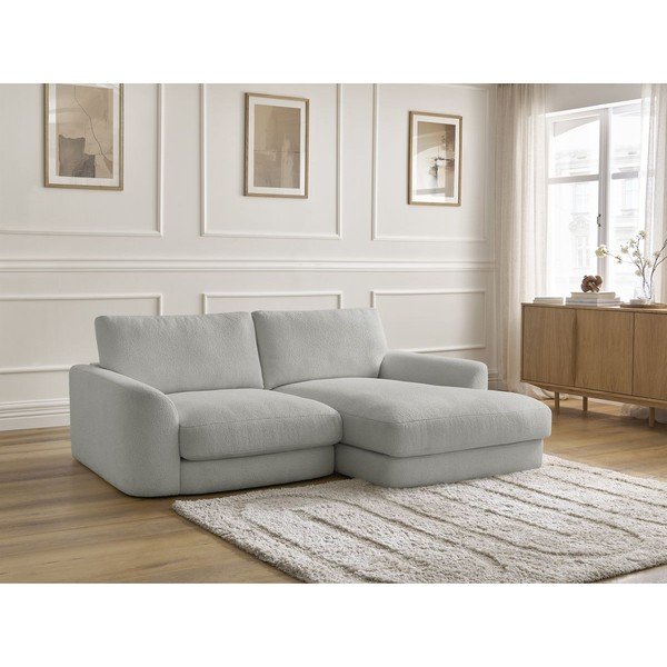 Světle šedá rohová pohovka z textilie bouclé (pravý roh/s lenoškou) Leonore – Bobochic Paris-image-4