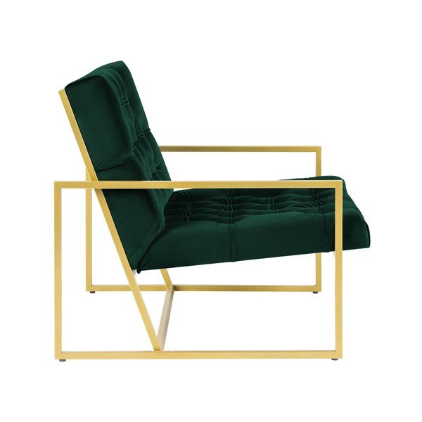Zelené křeslo s konstrukcí ve zlaté barvě Mazzini Sofas Bono-image-3