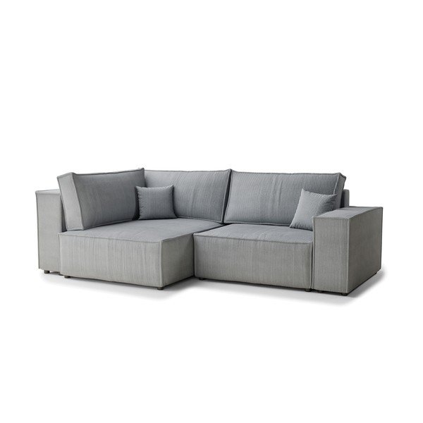 Šedá manšestrová rozkládací/s úložným prostorem rohová pohovka (levý roh/do L) Tonga – Maison de Rêve