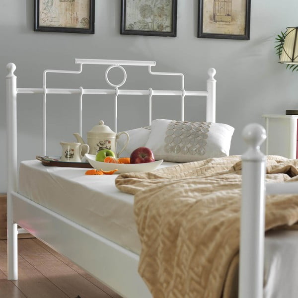 Bílá kovová jednolůžková postel s roštem 120x200 cm Hatkus – Kalune Design-image-3